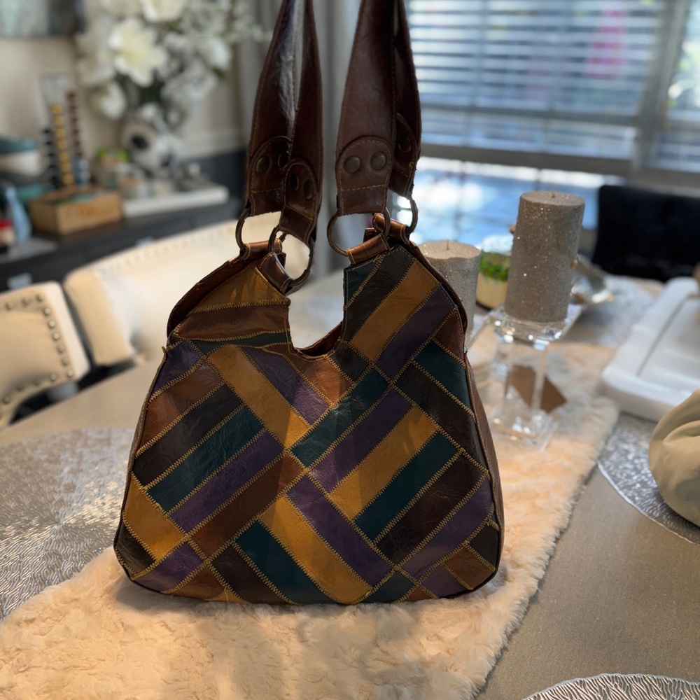 Multicolor Patchwork Leather Tote Bag - image 7